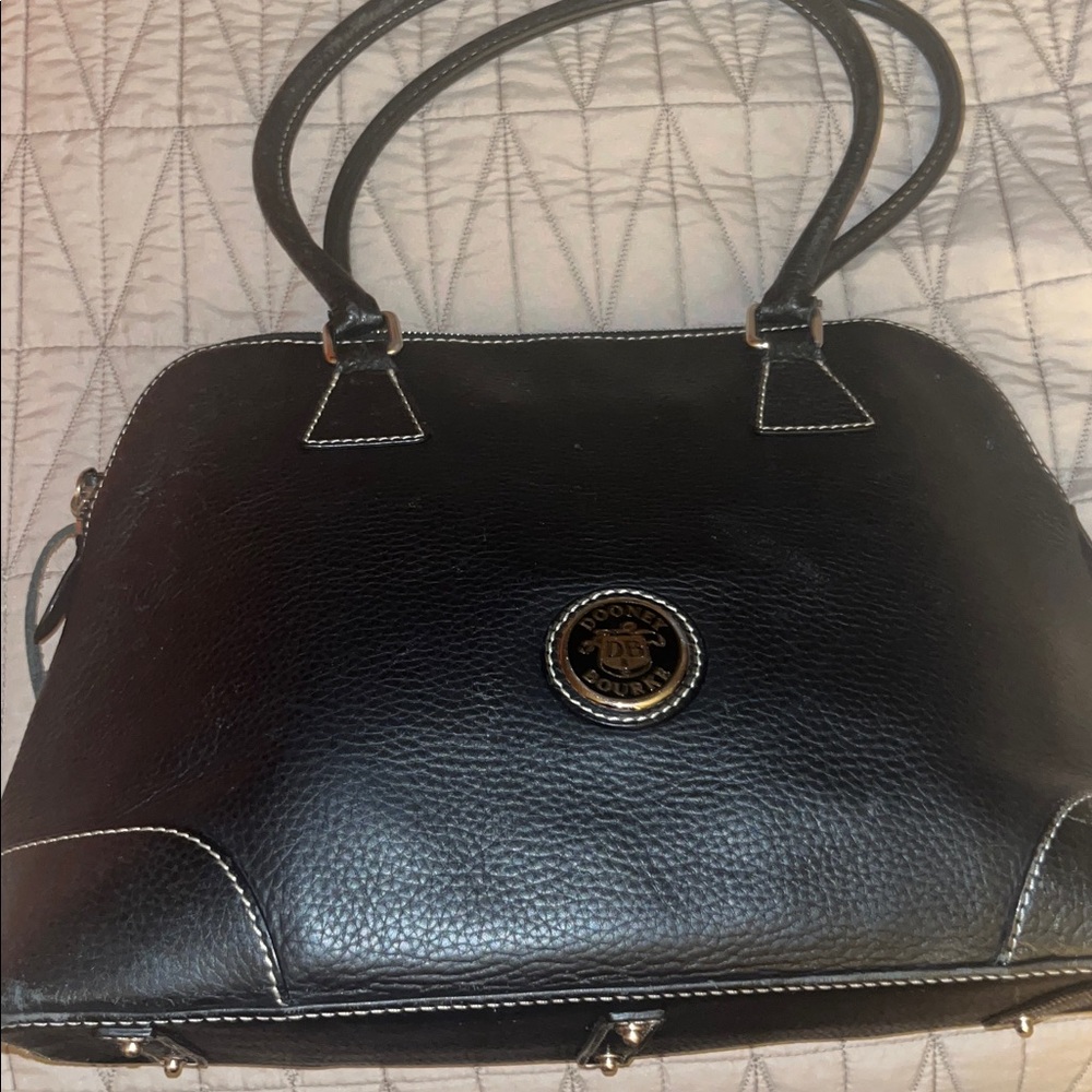 Dooney & Bourke Black Pebbled Leather Satchel with Contrast Stitching